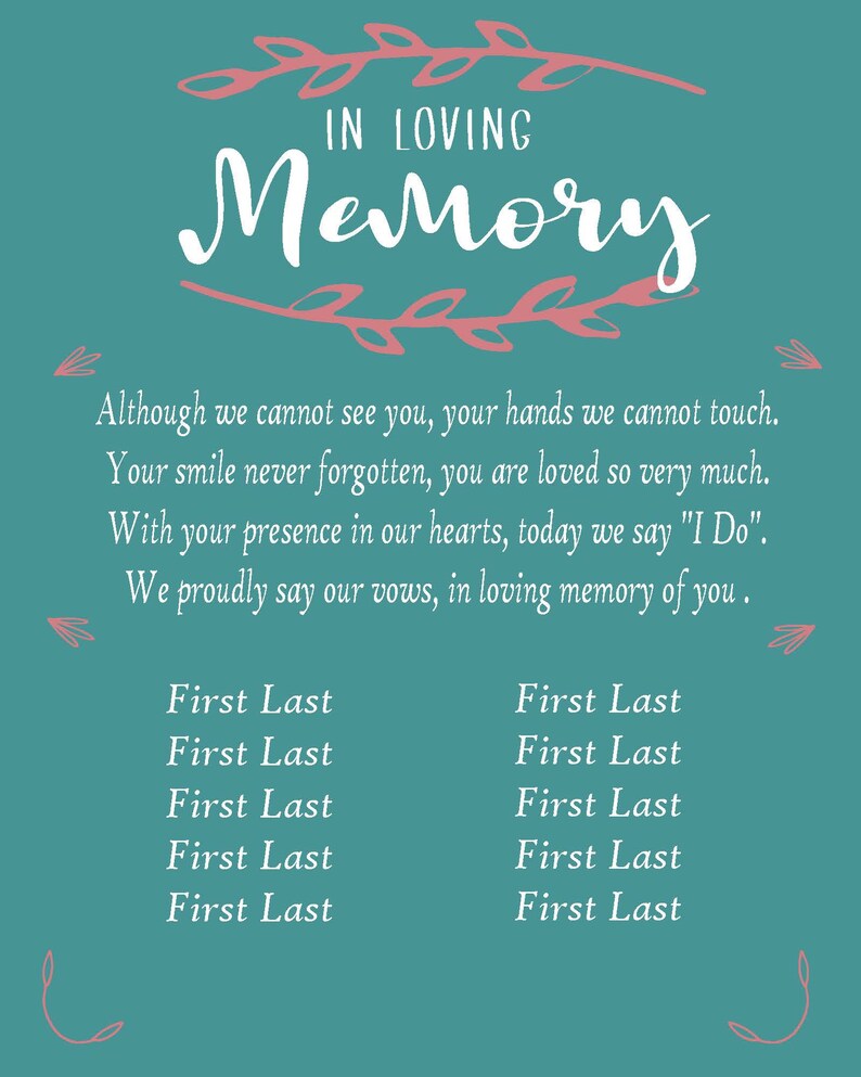 In Loving Memory Wedding Memorial Sign Editable Digital File 25 Color Combinations Etsy