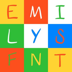 May include: A colorful grid with the word "EMILY" spelled out in different colors. The letters are written in a handwritten style.
