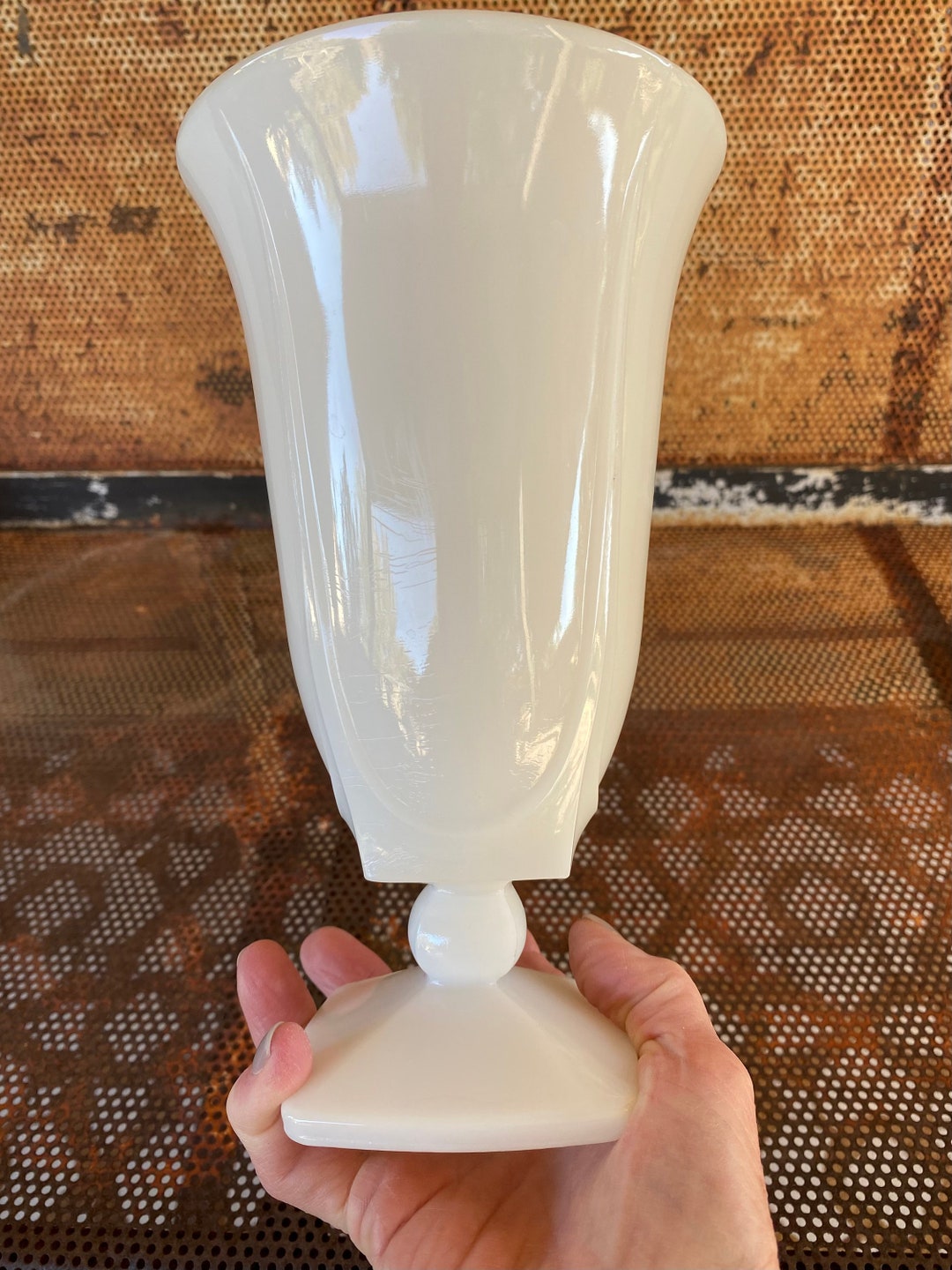 Beautiful Vintage Tall Milk Glass Vase Ball Pedestal on Square Base Etsy