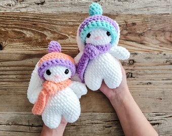 Bunny Plushie with Removable Hat and Scarf, Soft Chenille Rabbit Stuffed Animal, Sweet Interactive Easter Gift, Winter Crochet Stuffy Beanie