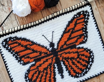 Monarch Butterfly Tapestry Crochet Pattern, Modern Nature Wall Hanging, Intermediate Level Crochet, Save the Monarchs