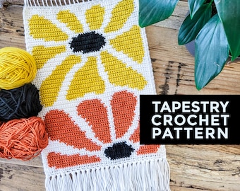 Abstract Daisy Tapestry Crochet Pattern, Matisse-Inspired Flowers, Nature Wall Hanging, Sunlit Blooms Modern Art, Intermediate Level Crochet