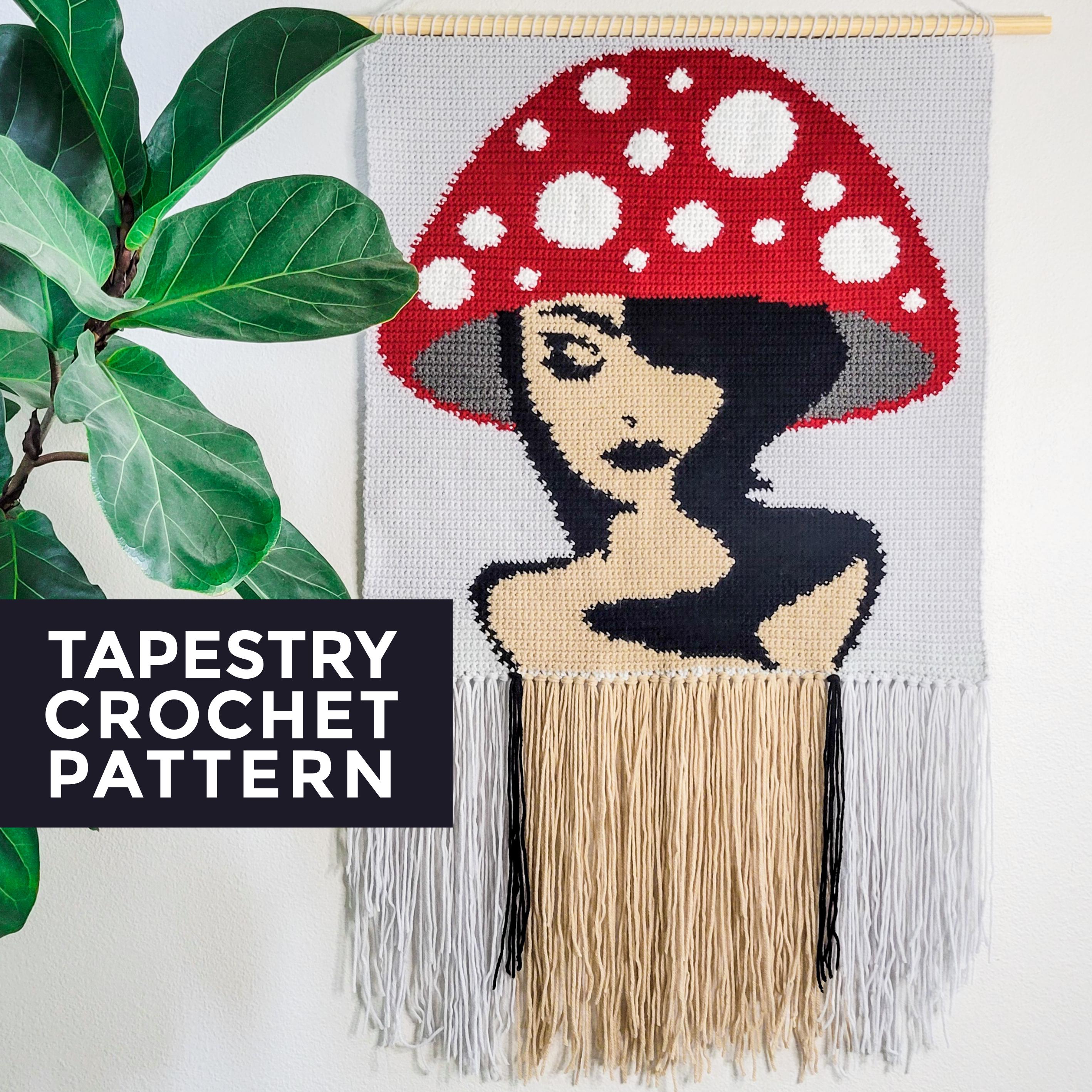 Mushroom Goddess Tapestry Crochet Pattern, Forest Witch Wall Hanging, Toadstool Intermediate Level