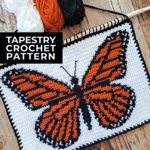 モナーク蝶のタペストリーかぎ針編みパターン、モダンな自然の壁掛け、中級レベルのかぎ針編み、モナークを救おう