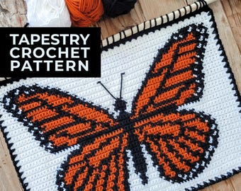 Monarch Butterfly Tapestry Crochet Pattern, Modern Nature Wall Hanging, Intermediate Level Crochet, Save the Monarchs