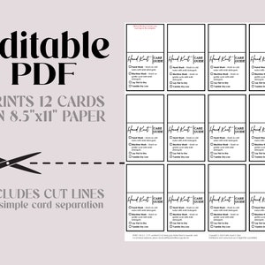 Hand Knit Care Card Template, Editable Printable Washing Instructions ...