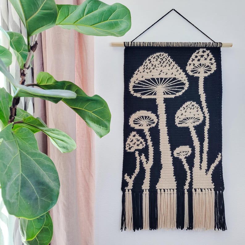 Mushroom Forest Tapestry Crochet Pattern, Toadstool Wall Hanging, Intermediate Level image 4