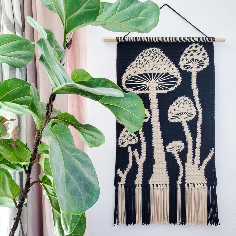Mushroom Forest Tapestry Crochet Pattern, Toadstool Wall Hanging, Intermediate Level image 1