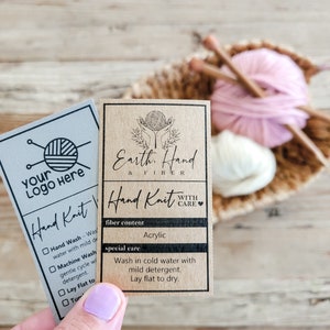 Hand Knit Care Card Template, Editable Printable Washing Instructions ...