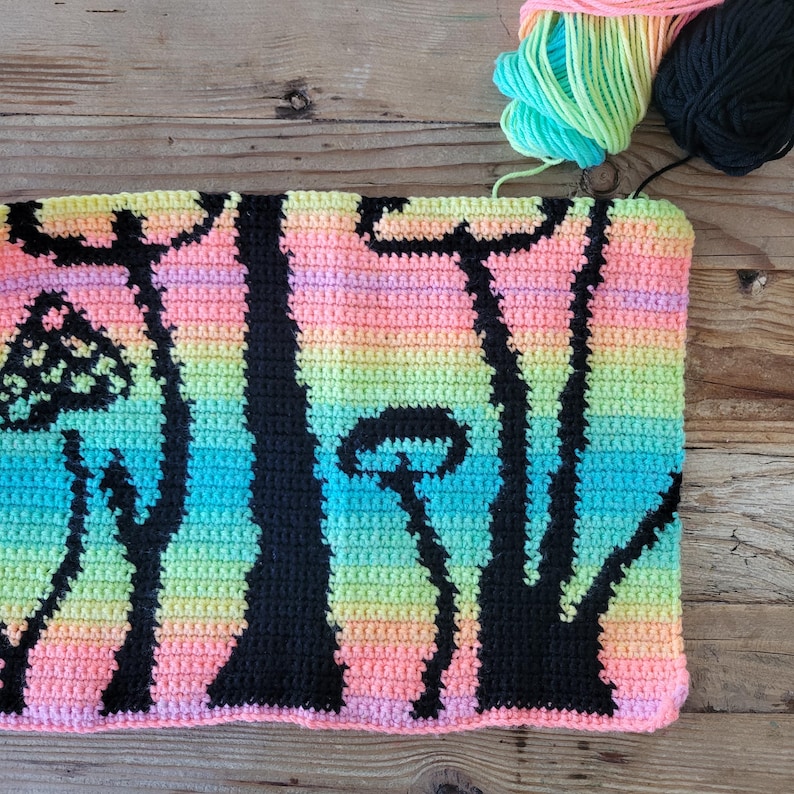 Mushroom Forest Tapestry Crochet Pattern, Toadstool Wall Hanging, Intermediate Level image 8
