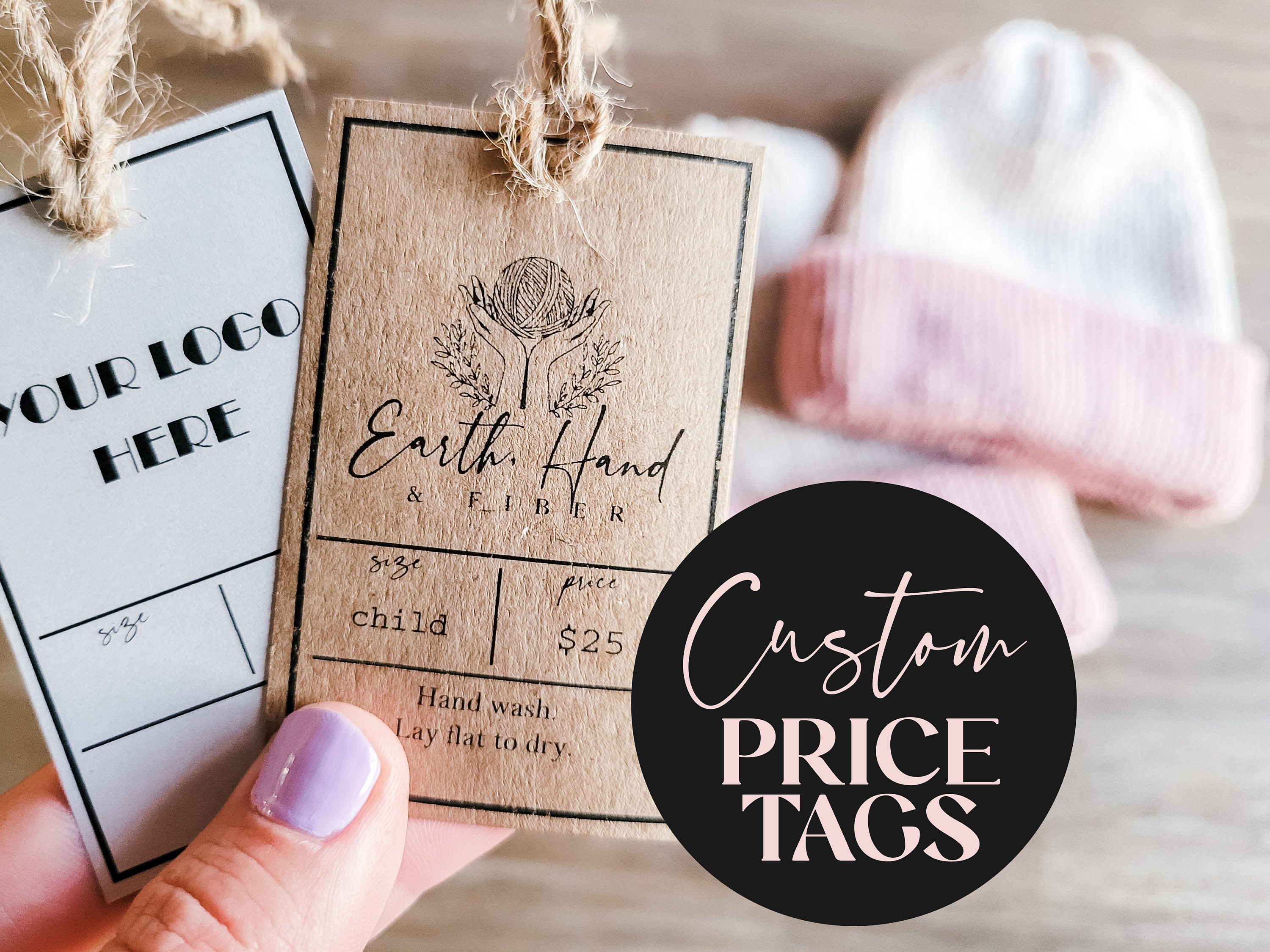 Amerixun Custom Personalized Hang Tags with String, Custom Your Business Logo and Price Tags for Jewelry, Clothes, Gifts. Pack 100