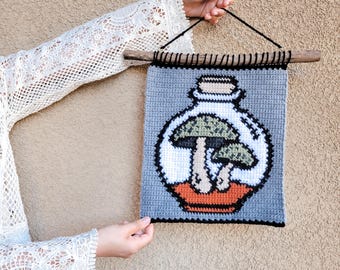 Mushrooms in a Bottle Tapestry Crochet Pattern: Toadstool Terrarium Wall Hanging (PDF Pattern)