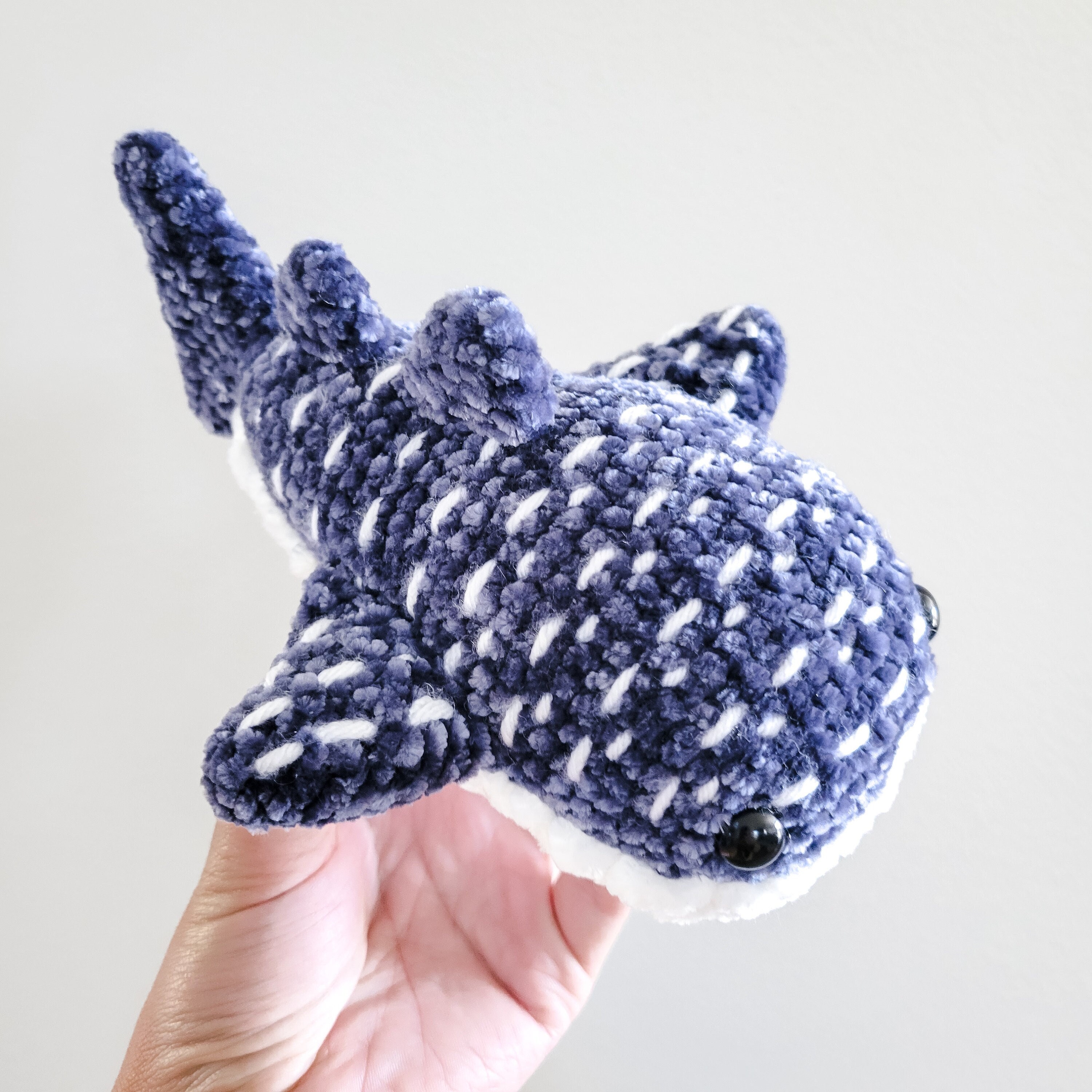 Velvet Whale Shark Plushie, Crochet Cuddle Stuffy, Nursery Plush