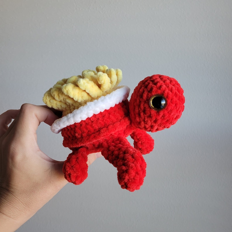 French Fry Sea Turtle Crochet Plushie, Chenille Plush, Sea Creature