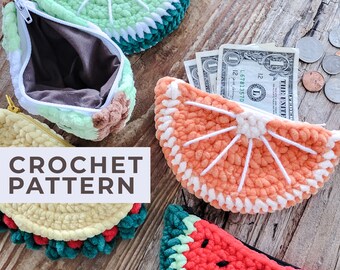 Cuddly Coin Purse Crochet Pattern, No-Sew Zipper Pouch, Zippered Liner Bag, Beginner Wallet, Watermelon Kiwi Lime Rainbow Taco Lover Gifts