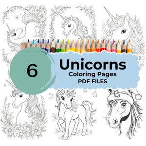 6 Unicorn Coloring Pages Printable PDF for Kids & Adults | Instant Download