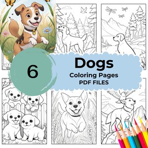 6 Dogs Coloring Pages -Cute and Relaxing Dogs Printable Coloring Sheets for Adults & Kids