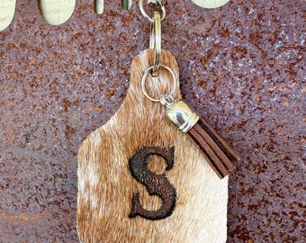 COWHIDE | small cattle tag initial keychain