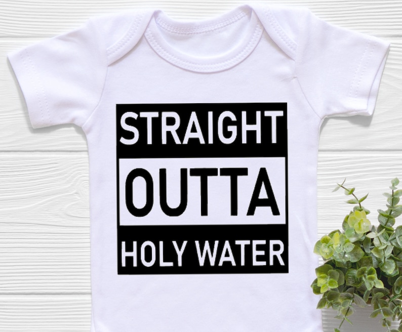 Funny Baptism Onesie®, Straight Outta Holy Water Onesie®, Baby Shower Gift, Baptism Gift, Baptism Onesie®, Funny Onesie, Unique Baby Gift image 2