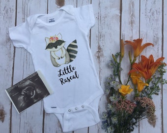 Little Rascal Onesie - Funny Animal Baby Clothes - Raccoon Baby Onesie - Baby Girl Clothes, Baby Boy Gift, Boho Baby Shower Gift - Woodlands