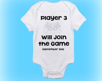 Video Game Onesie® - Pregnancy Reveal - Unique Shower Gift - New Baby Gift -Player 3 Will Join the Game-Pregnancy Announcement-Baby Clothing