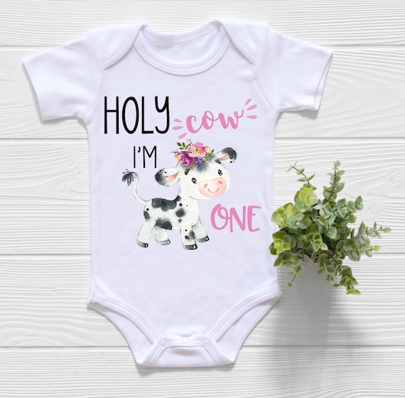 First Birthday Girl Holy Cow I m One Onesie Farm Birthday Shirt