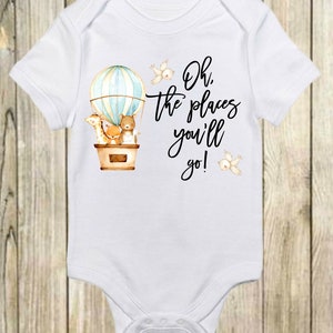 Oh the Places You&#39;ll Go bodysuit, Zoo Baby Shower Gift, Baby Girl Clothes, Boho Baby Clothes, Zoo Baby Nursery,Cute bodysuit,Hot Air Balloon
