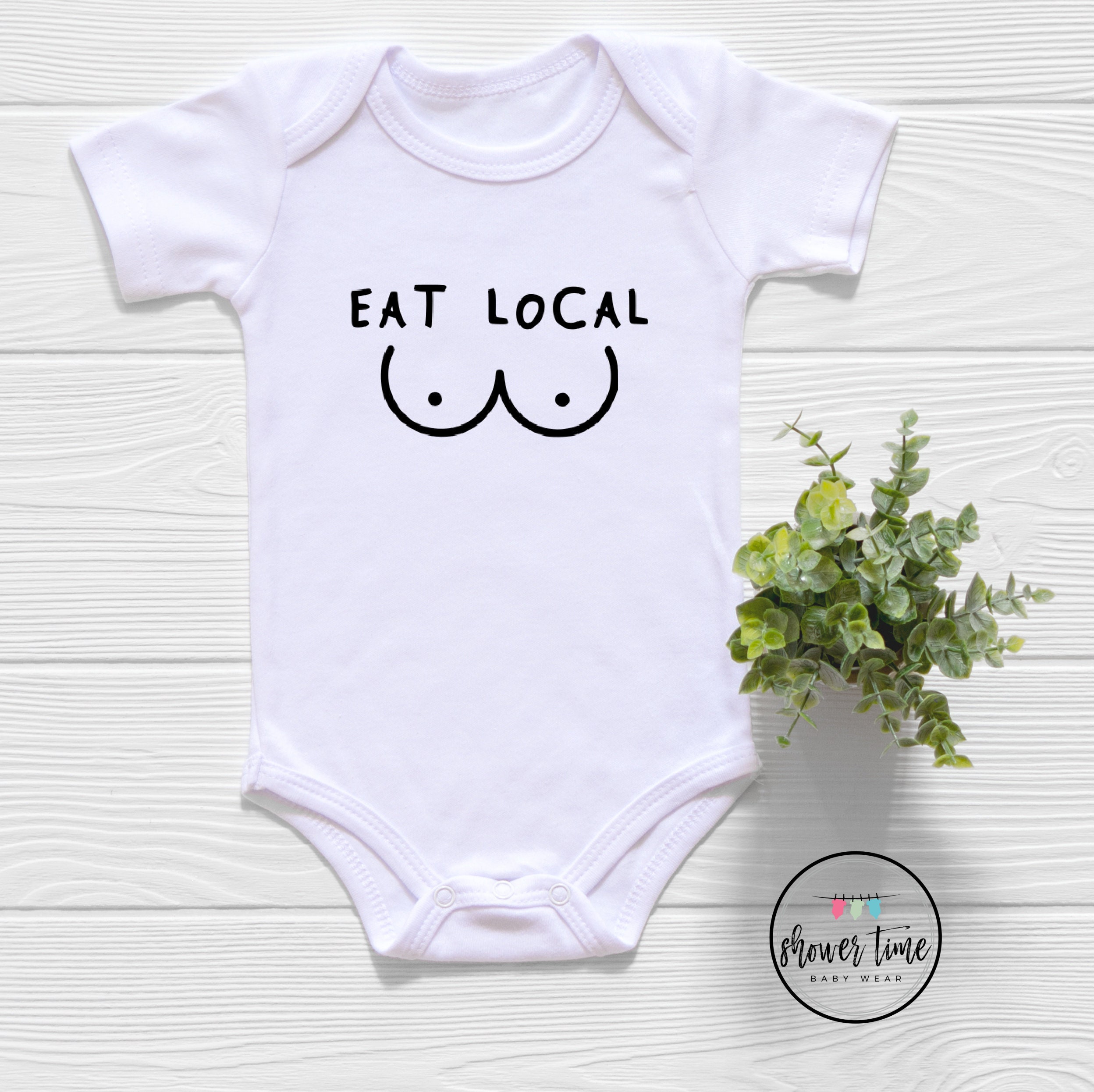 Funny Eat Local Breastfeeding Onesie® Breastfed Baby Bodysuit
