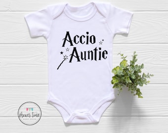 Accio Auntie Baby Onesie, Aunt Baby Gift, Funny Aunt Shirt, Cute Magic Baby Onesie,Pregnancy Announcement to Sister,Magic Onesie,Aunt Onesie