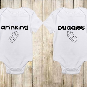 Drinking Buddies Onesie® Twins, Funny Twin Onesies, Gender Neutral Twin Onesies, Twin Baby Shower, New Baby Gift Twins, win Baby Gift Funny image 1