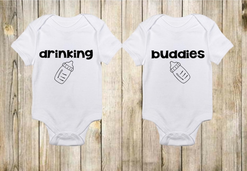 Drinking Buddies Onesie® Twins, Funny Twin Onesies, Gender Neutral Twin Onesies, Twin Baby Shower, New Baby Gift Twins, win Baby Gift Funny image 1