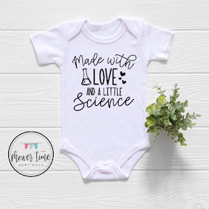 IVF Onesie® , Made with Science and a Little bit of Love, Love and Science, IVF baby Onesie® Pregnancy Announcement Reveal, First Babysitter