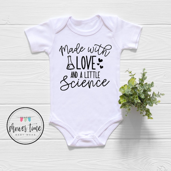 IVF Onesie® , Made with Science and a Little bit of Love, Love and Science, IVF baby Onesie Pregnancy Announcement Reveal, First Babysitter