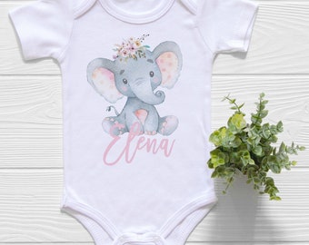 Elephant bodysuit, Custom Elephant Baby Shower Gift, Name bodysuit,Boho Baby Girl Clothes, Baby Girl Clothes,Little Peanut,Personalized Baby