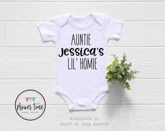 Auntie's Lil' Homie Baby Onesie®-Cute Auntie Onesie-Custom Auntie's Lil' Homie Onesie-Aunties Homie Onesie-Personalized Aunt Onesie