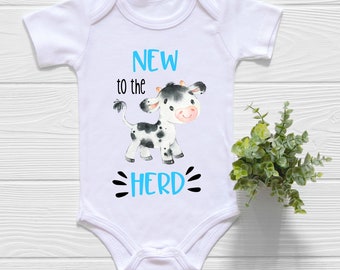 Farm Onesie®, Cow Onesie, New to the Herd Onesie. Cow Baby Shower Gift,Unisex Baby Clothes, Hipster Baby Clothes, Cute Onesies,Country Baby