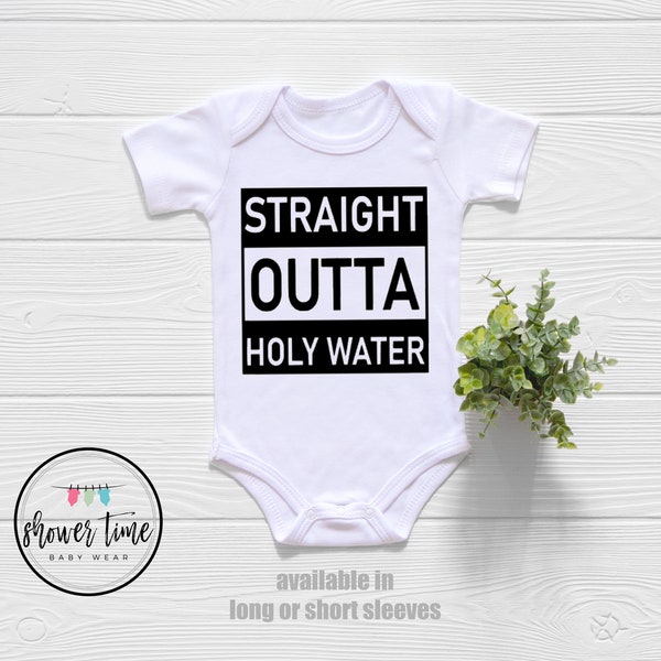 Funny Baptism Onesie®, Straight Outta Holy Water Onesie®, Baby Shower Gift, Baptism Gift, Baptism Onesie®, Funny Onesie, Unique Baby Gift