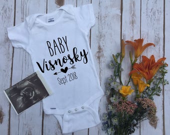 Baby Onesie Announcement, Custom Pregnancy Announcement Onesie®, Last Name or First Name Baby Bodysuit, Baby Announcement Onesie