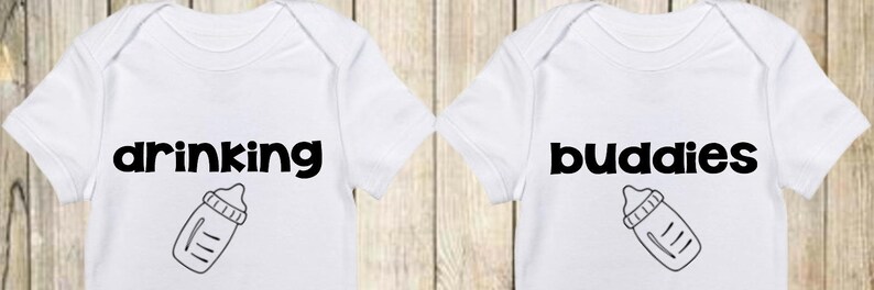 Drinking Buddies Onesie® Twins, Funny Twin Onesies, Gender Neutral Twin Onesies, Twin Baby Shower, New Baby Gift Twins, win Baby Gift Funny image 2