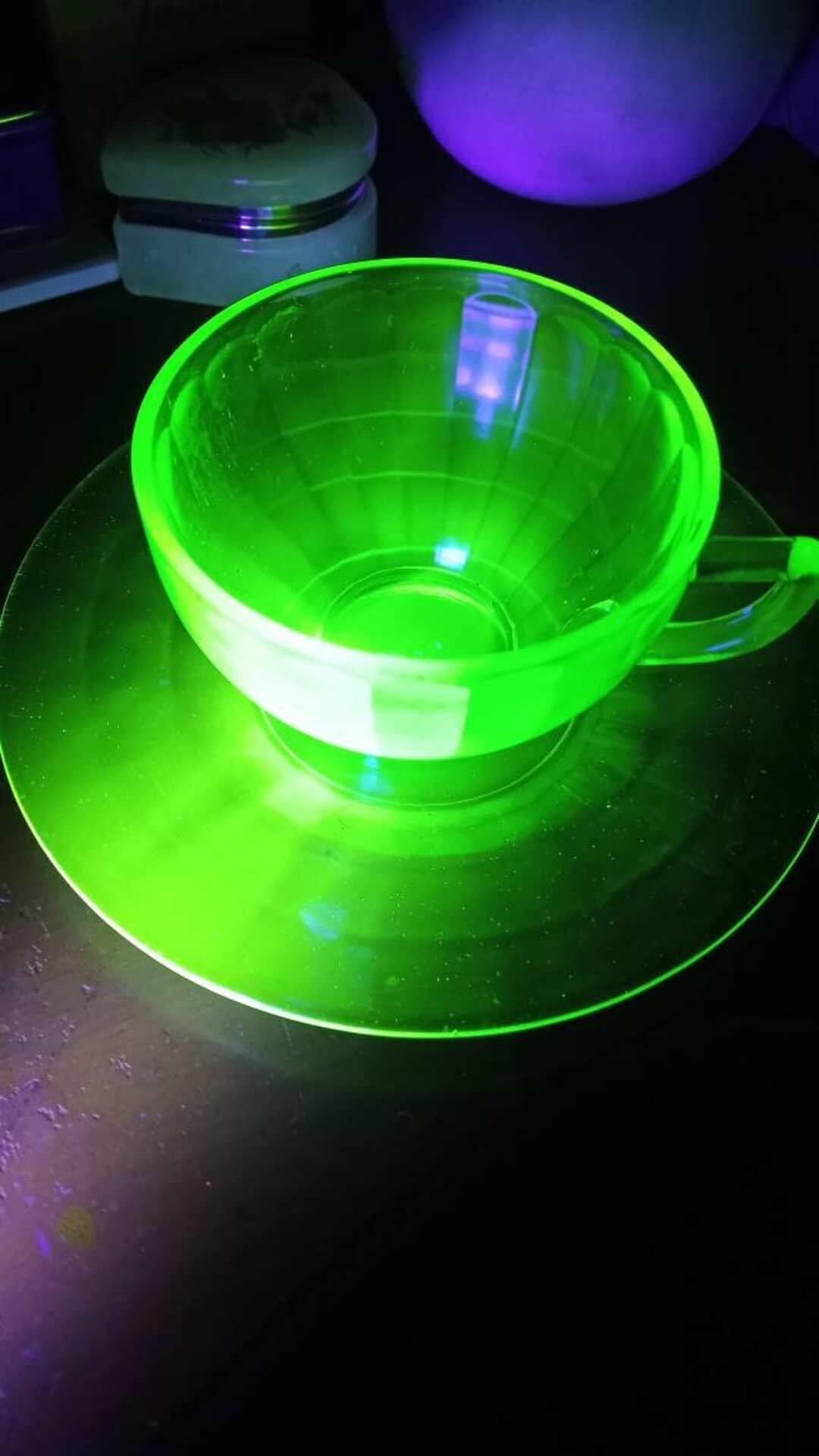 Uranium Vaseline Glass Cup and Saucer Etsy