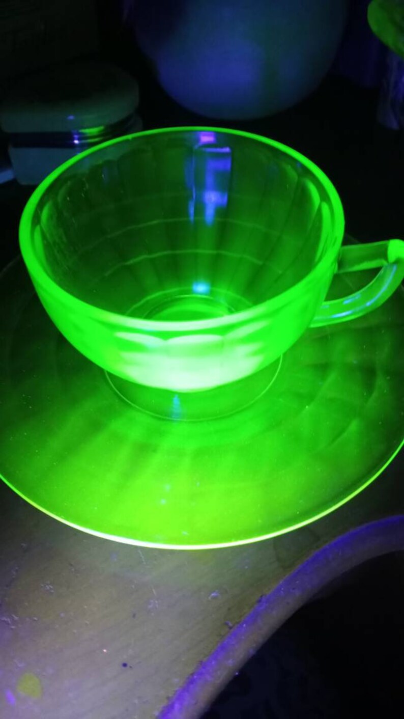 Uranium Vaseline Glass Cup and Saucer Etsy