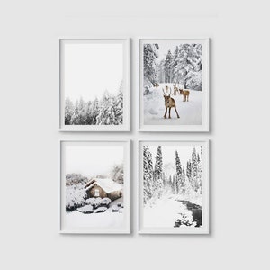 Winter prints Winter print set Christmas prints Reindeer print Winter wonderland Snowy landscape prints Christmas print set Deer art print