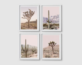 Arte mural de Arizona, juego de 4 impresiones, impresión de árbol de Josué, impresión de cactus bohemio del desierto, póster de cactus, decoración de pared del suroeste, póster del Gran Cañón