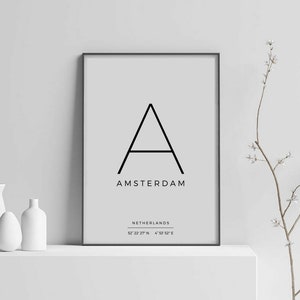 Digital print Instant download Latitude longitude GPS Coordinates sign Digital poster download Amsterdam print Amsterdam wall art decor image 3