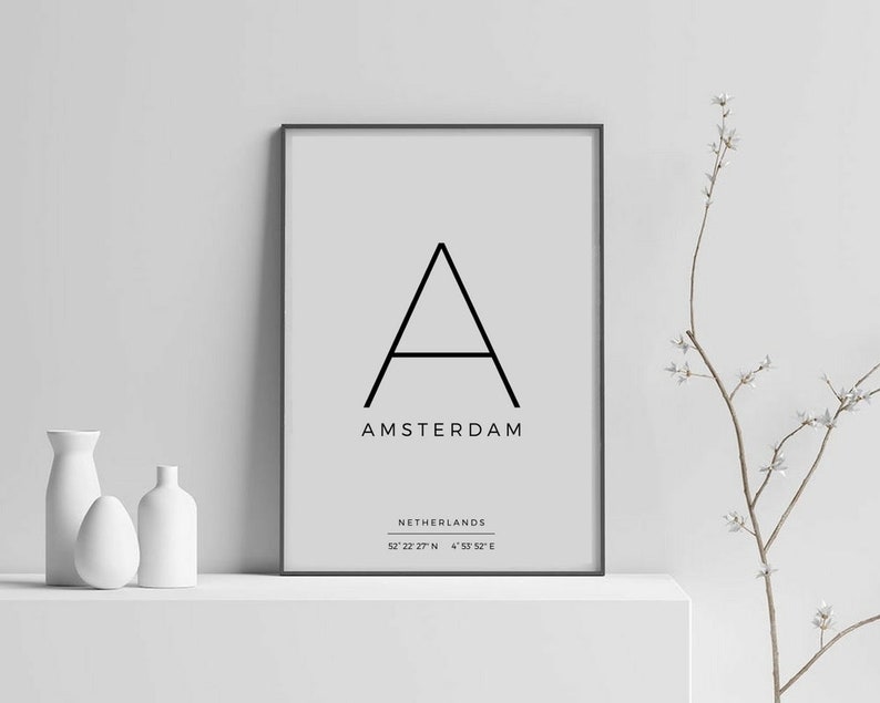 Digital print Instant download Latitude longitude GPS Coordinates sign Digital poster download Amsterdam print Amsterdam wall art decor image 3