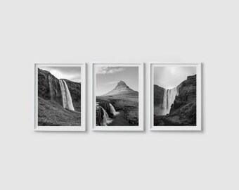 Iceland print set of 3 prints, Iceland nature photography Iceland gallery wall set Iceland wall art Iceland waterfall Scandinavian art print