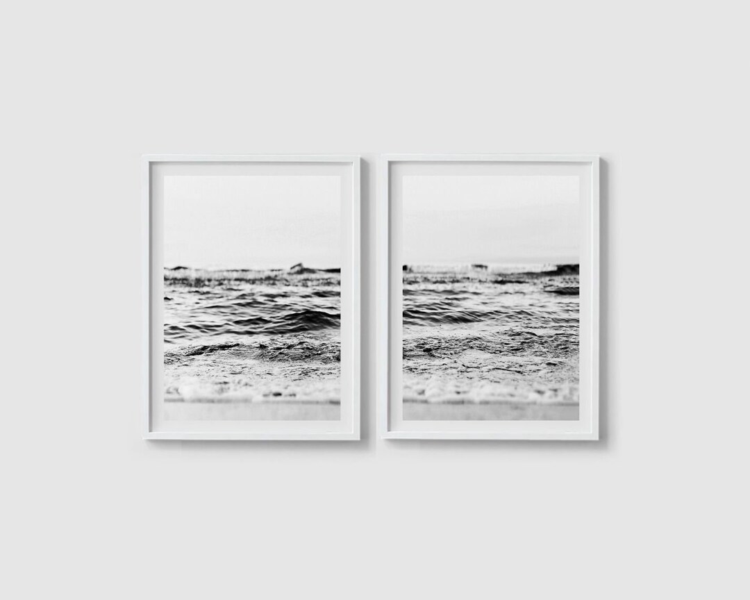 Set of 2 Beach Prints Black and White Art Ocean Print Beach - Etsy