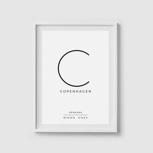 Printable wall art print Latitude longitude GPS Coordinates sign Copenhagen art print Copenhagen poster Latitude print Coordinates poster