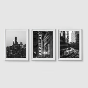 Chicago print set of 3 prints Chicago wall art Black and white art print Chicago poster Chicago art Large art print City architecture print