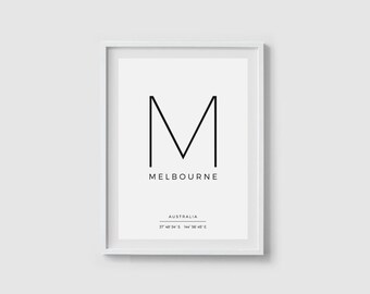Digital print Digital poster download Melbourne art poster Latitude longitude GPS Coordinates sign Instant download Melbourne art print gift